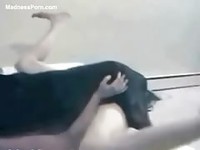 Slutty teen wraps her legs around an animal for a fucking