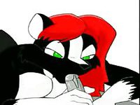 Creative cartoon sex video featuring a skunk sucking a man's dick