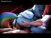 Bright eyed cartoon slut taking a large cock in her small beast hole