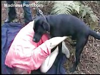 Hubby coaxes his wife into screwing their dog during a walk outside