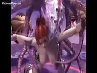 Crazy tentacle beast screwing a surprised cartoon whore