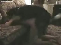Big black dog mounting a cute teen and fucking her from behind