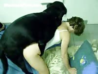 Petite fresh-faced teenager pumped with animal cum during bestiality sex
