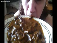 Daring never before seen married woman eating moist scat for the first time to please her man