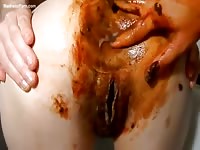 Married couple finally explore their scat fantasies as hubby fists his wife's shit covered cunt