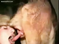 Playful married rookie treats her dog to a BJ and enjoys the animals cum in this beast sex video