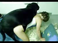Dick starved skinny dark-haired stunner getting screwed by a large dog in this beast sex flick