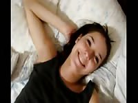 Eighteen year old girlfriend lays on her back with a pussy covered in warm cum looking hot