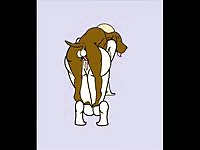 Blonde cartoon bimbo bends over and lets an animal taste her asshole in this animated video