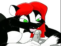 Wonderful quality animated bestiality blowjob movie features skunk sucking on a human dick