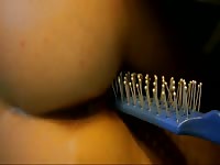 Fabulous brush insertion as this never seen before apple jumped babe screws herself nicely