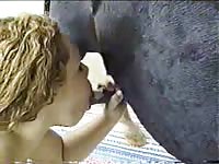 Horse Story DVD - Inviting teen college skank sucking a horse dick in this filthy amateur beast fetish footage