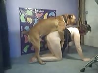 Wannabe porn whore cougar gets her cunt fucked by a k9 in this homemade beast sex video