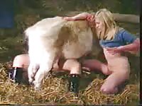 Sinful young and older whore expose themselves and engage in sex with an animal for fun