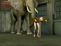 Gigantic elephant uses its trunk to explore a bent over tiny teen in this animation sex video