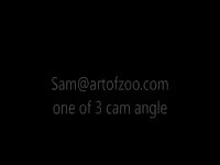 Blonde skinny cougar in a sexy mask mounted and plowed doggystyle by her mans huge K9