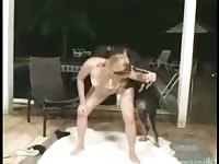Long legged never before seen whore gets on floor for her first bestiality cunt pummeling