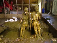 Cowshed Pyjama Party lesbian threesome in cowshit