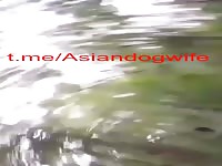 Chinese whore wife fuck dog outside