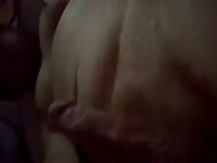 Chubby man cums on himself 